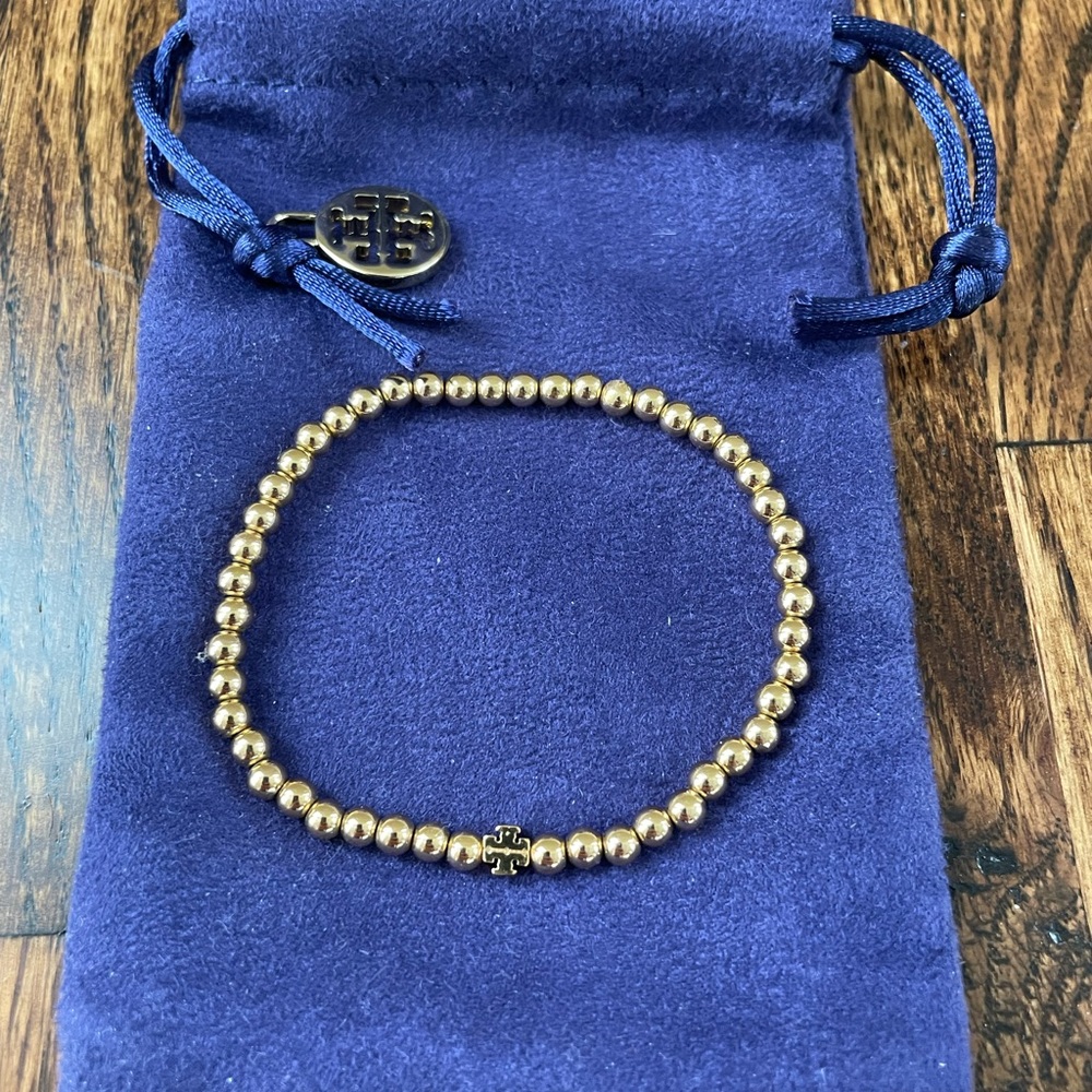 Tory Burch Beaded Stretch Gold Bracelet